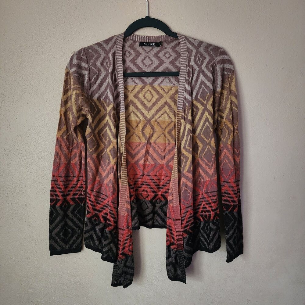Nic + Zoe Ombre Open Front Cardigan Size PP Petite Small Artsy Boho Southwestern